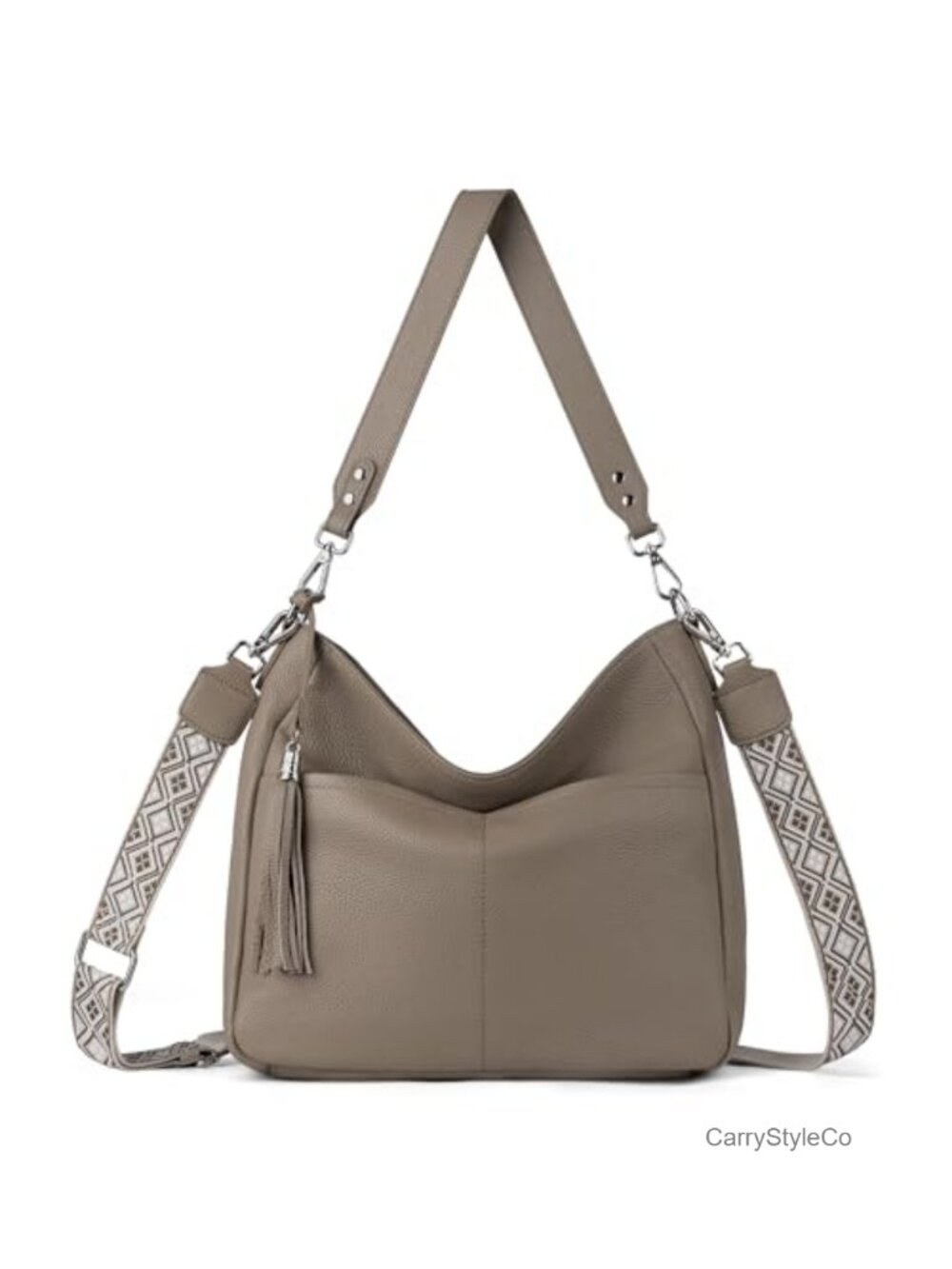 Genuine Leather Hobo Crossbody Bag with 2 Detachable Straps
